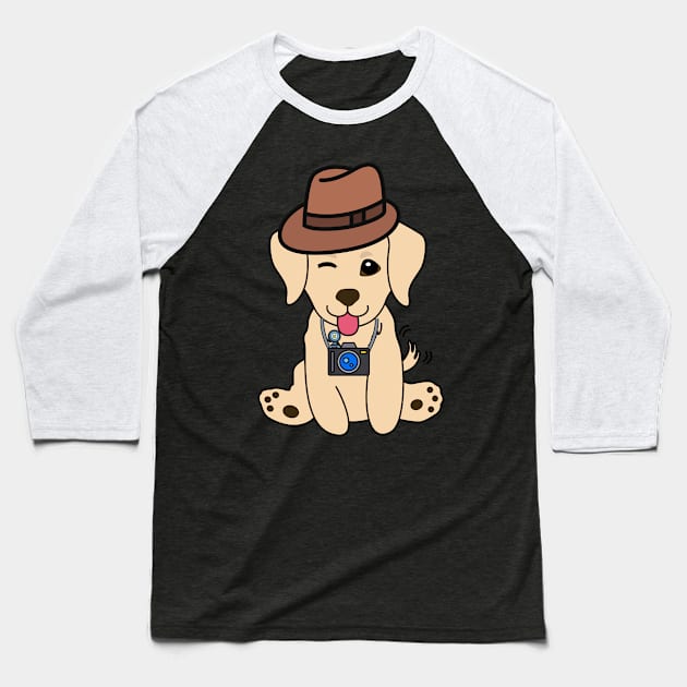 Funny golden retriever is holding a camera Baseball T-Shirt by Pet Station